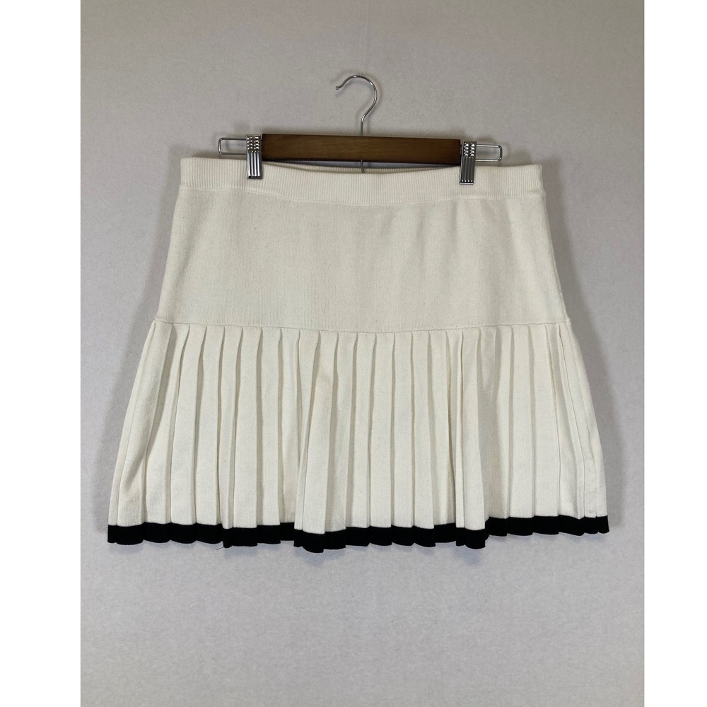 Preppy Freshman 1996 Women XL Ivory Black Pleated Knit‎ Mini Tennis Skirt
